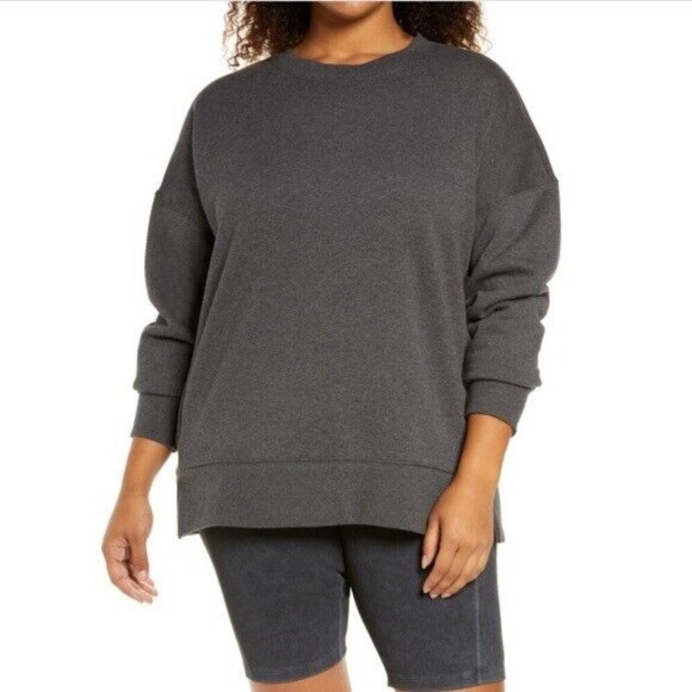 ZELLA Faux Fur Lined Crewneck Sweatshirt Size 2X Pockets Long Gray Cozy